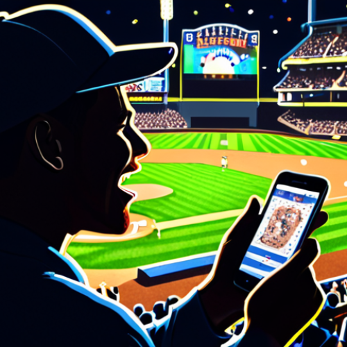 Home 11 **
A person excitedly checking their phone, illuminated by the glow of a baseball team's newsletter on the screen, showcasing early access to ticket sales. The background subtly includes a baseball stadium silhouette and celebratory confetti.
**